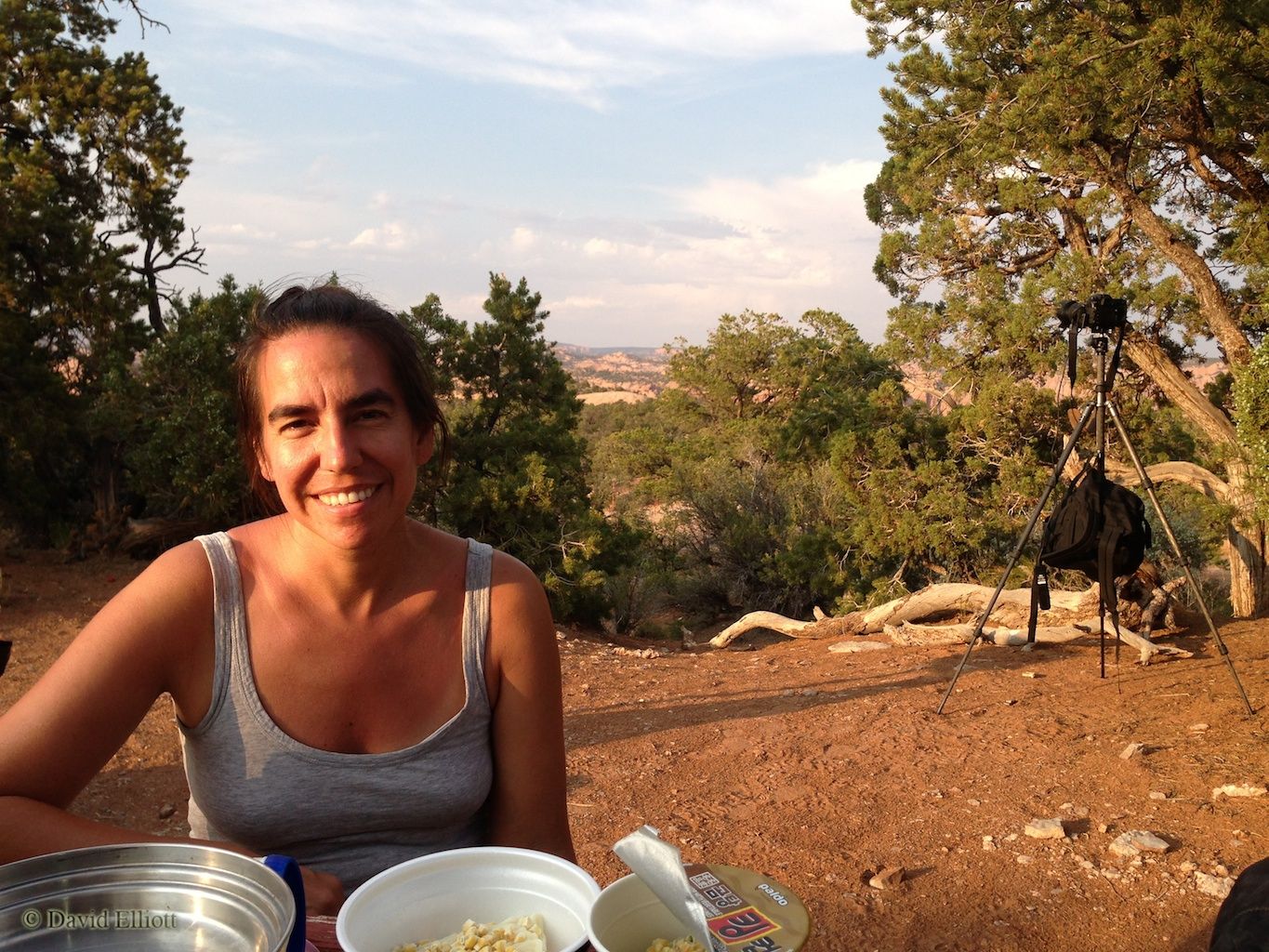 Stacy about to prepare dinner at our campsite