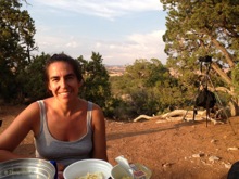Stacy about to prepare dinner at our campsite
