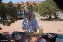 David enjoying his curried noodles for lunch